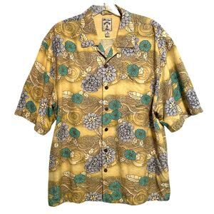 Montego Mon 100% Silk Aloha Shirt Mens Medium Yellow Tropical Floral Button